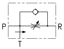 Hydraulic scheme - 3 WAY Flow control valve - Pressure Compensated, Exceeding Flow to tank and Check Valve