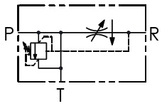 Hydraulic scheme - 3 WAYS Flow Control Valves - Pressure Compensated, Exceeding Flow to Pressure