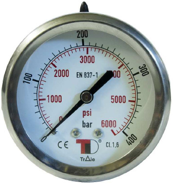 Hydraulic Pressure Gauge D63 rear connection without flange with glycerin (1/4"" BSP)