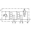 EM205/Z/K - Parallel connection with Ports A-B on Side 1/2, P-T – 3/4, /without pressure relief valve (RV), prearanged for 2/2 by-pass valve, normally open (N.A) or normally close (N.C)