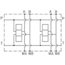 EM235/YM - Parallel connection with Ports A-B on Side 3/4, P-T – 1, without pressure relief valve (RV) and with manometer port 1/4 on A-B